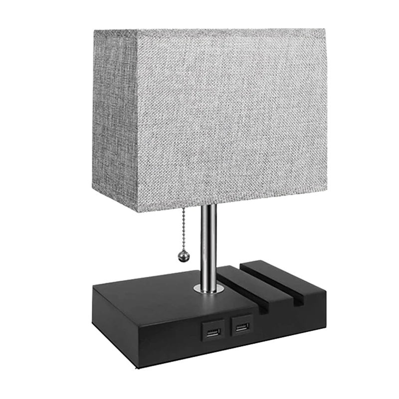 

1 Piece Table Lamp For Bedroom With 2 USB Ports Small USB Lamp With 2 Phone Stands US Plug
