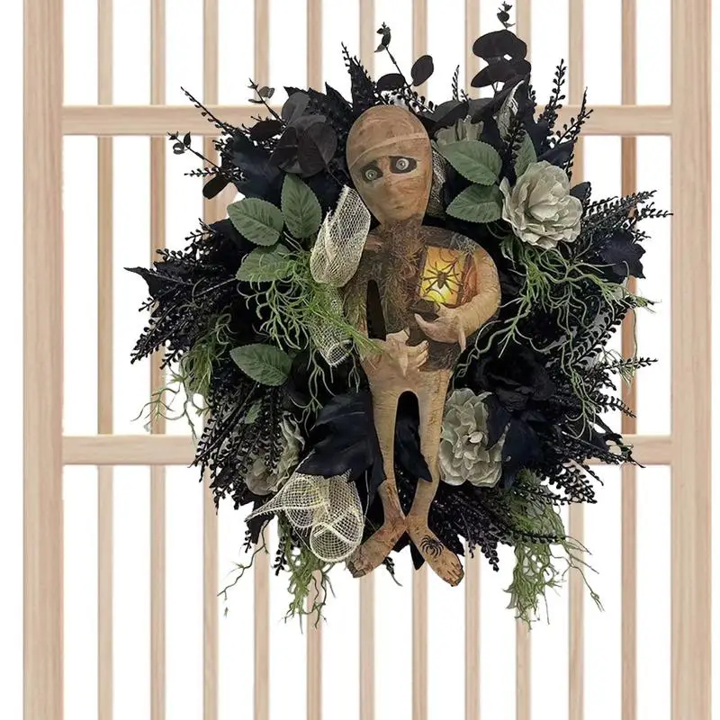 

Halloween Mummy Door Decor Creepy Mummy Spider Wreath Garland Outdoor Indoor Door Wreath For Haunted Houses Fireplace Front Door