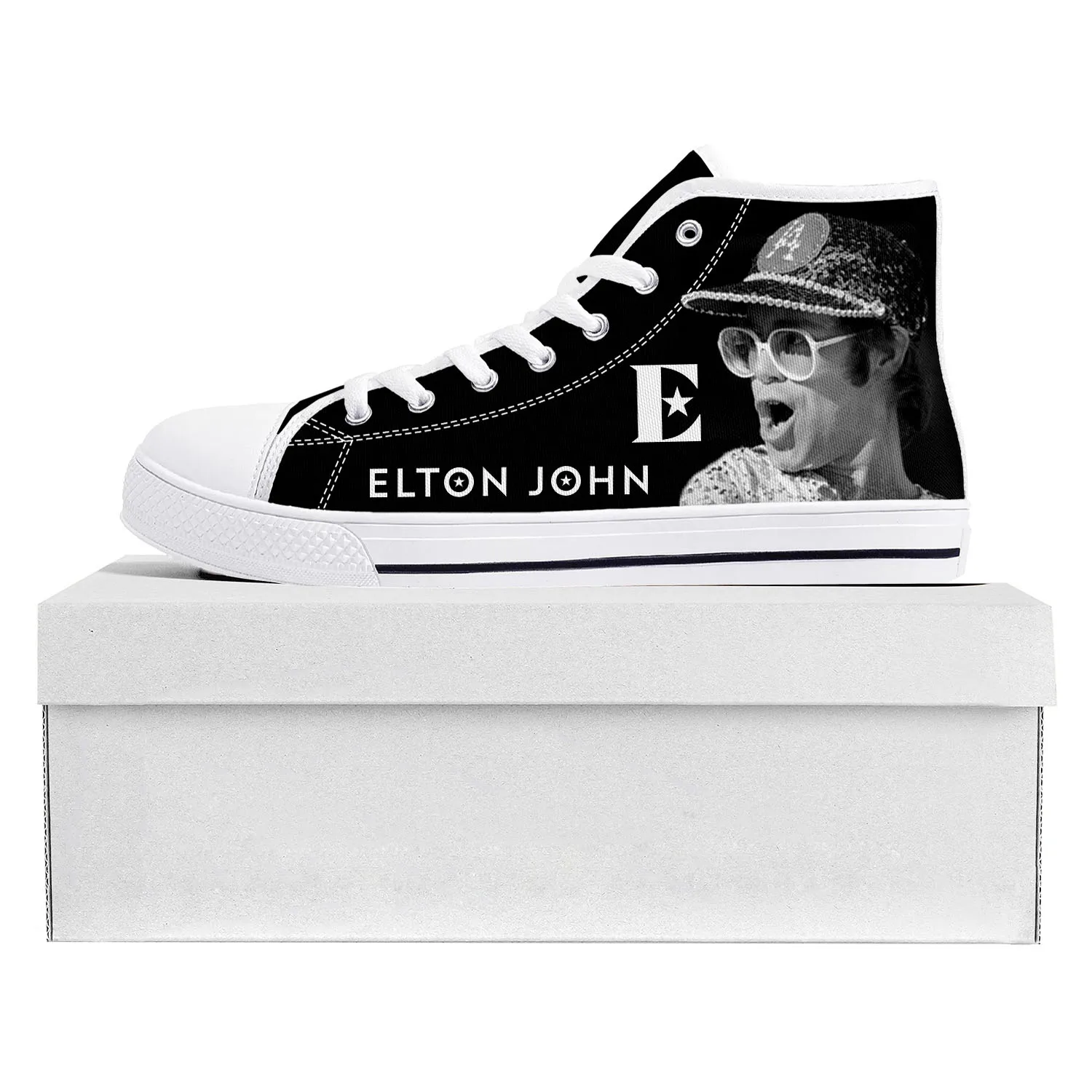 Elton John Pop Rock Singer High Top High Quality Sneakers Mens Womens Teenager Canvas Sneaker Casual Couple Shoes Custom Shoe
