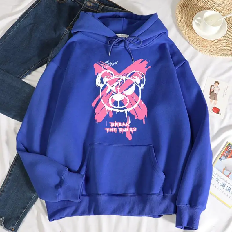 Повседневная женская пуловерная толстовка с капюшоном и принтом медведя