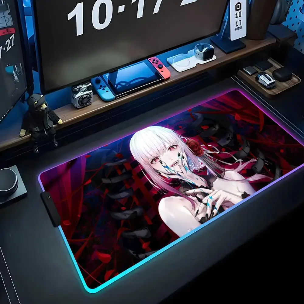 Mori Calliope Hololive Коврик для мыши RGB Игровой коврик Большой светодиодный ПК Настольный