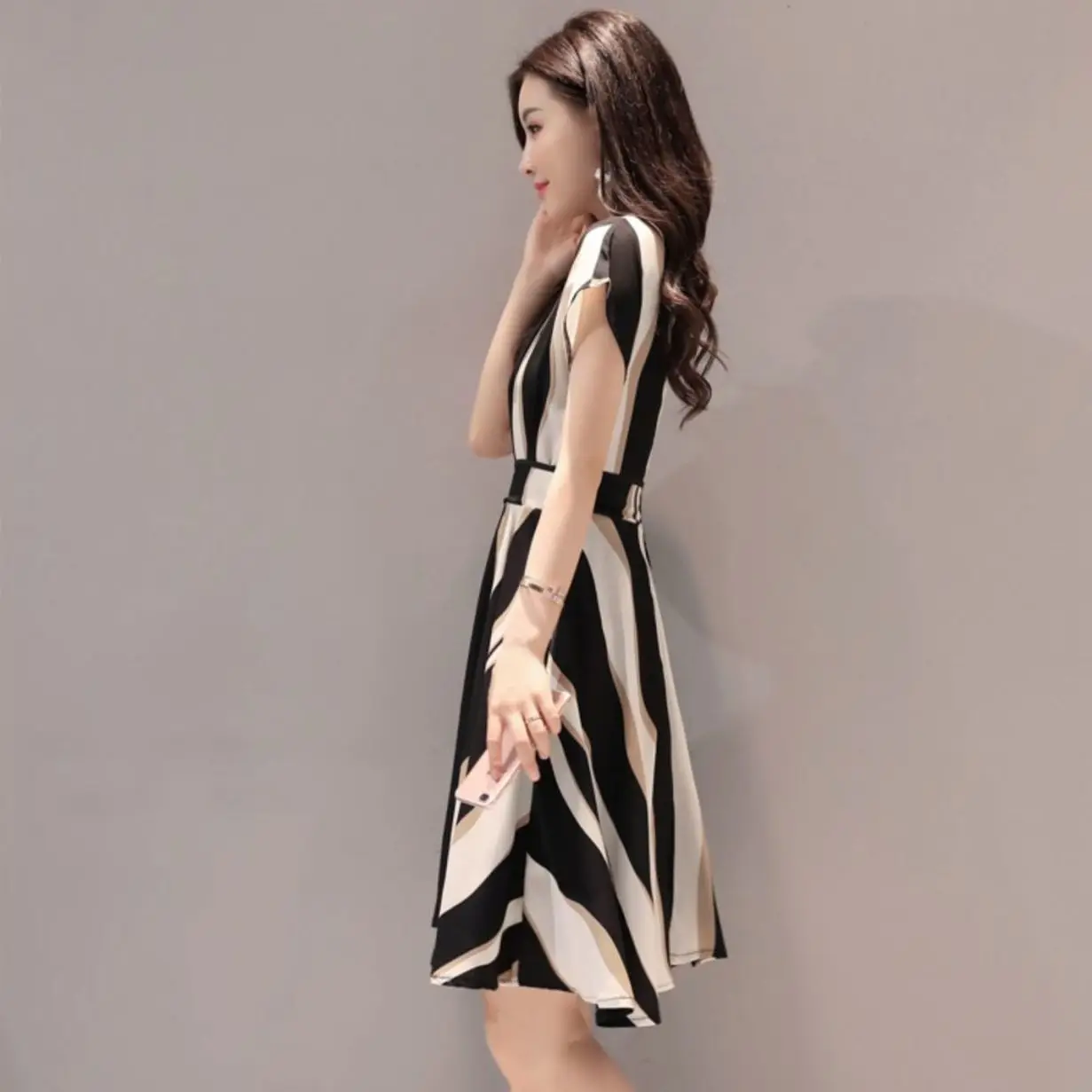 

원피스 Striped Floral Women's Fashion Dresses Vestido Midi A-Line Elegant Dresses For Women Chic Summer Dress Beach Holiday Robes