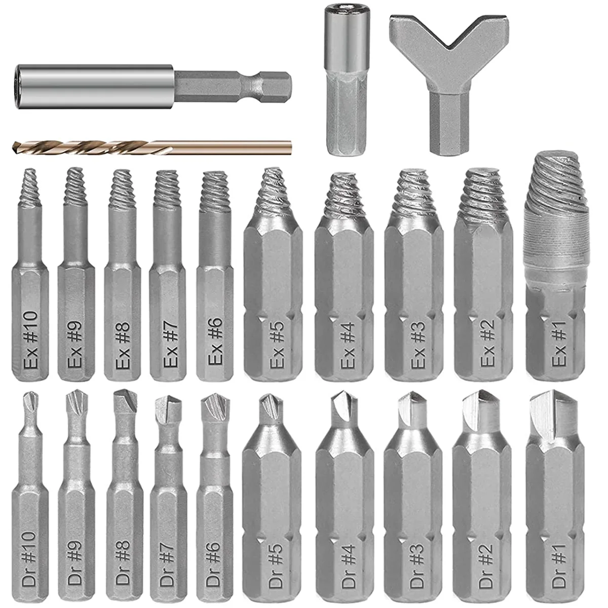 

24Pcs Damaged Screw Extractor Set Alloy Steel Stripped Bolt Extractor Kit Portable Easy Out Multiple Size Screw Remover Tool Kit