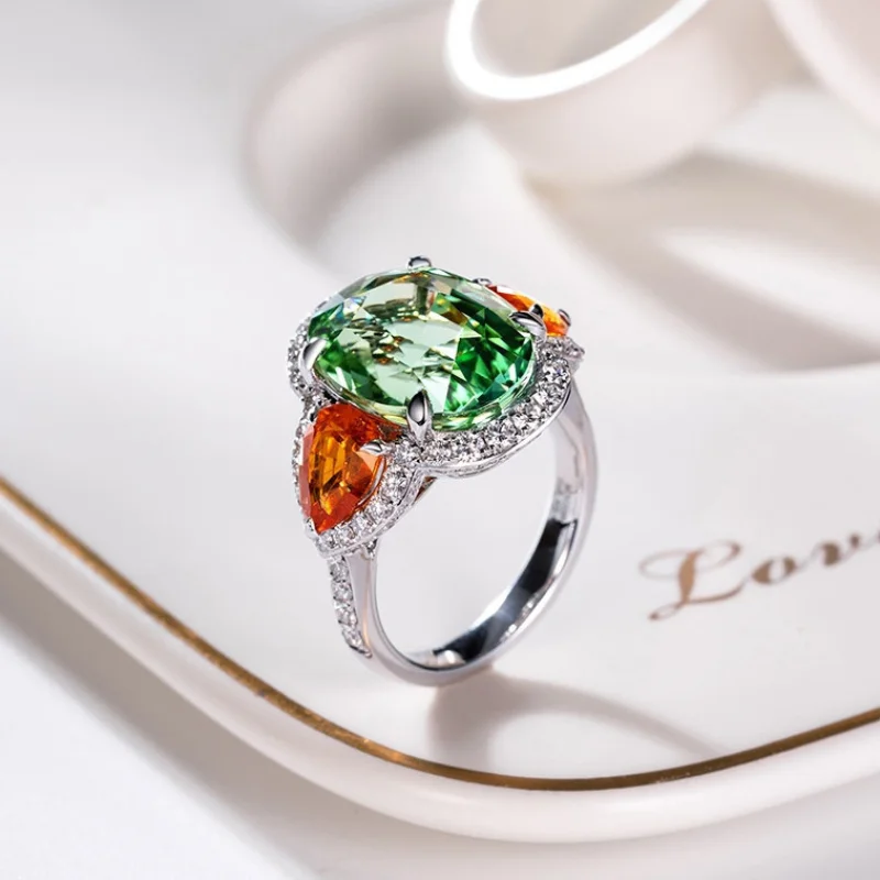 

Classic Vintage S925 Silver Grass Green Open Ring Engagement Wedding Gift Party Silver Jewelry Ring