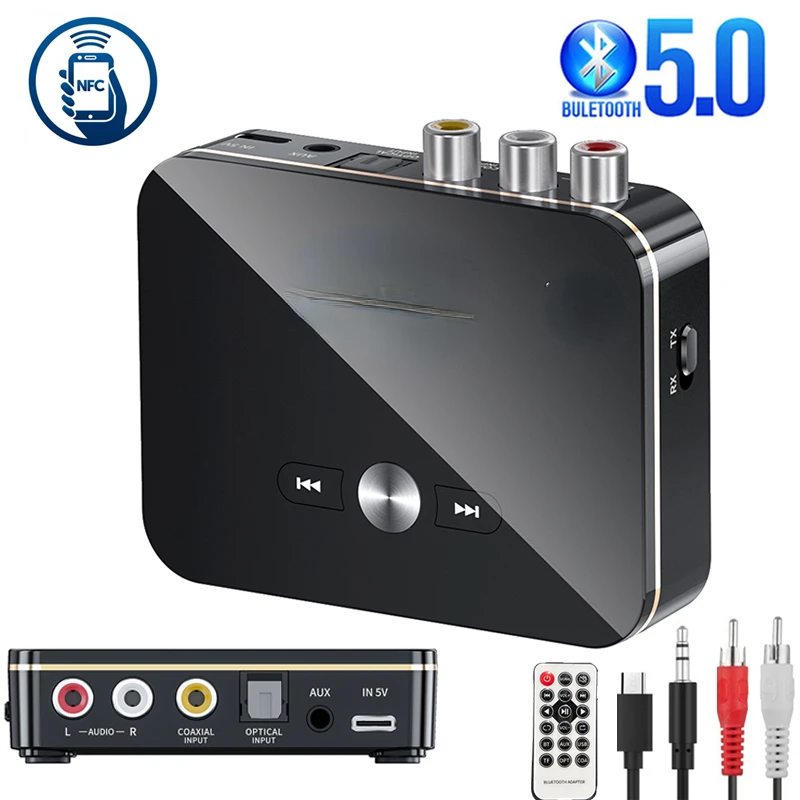 

Receiver Transmitter 5.0 NFC Stereo 3.5mm AUX Jack RCA Optical Wireless Audio Adapter Mic IR Remote Control For TV PC