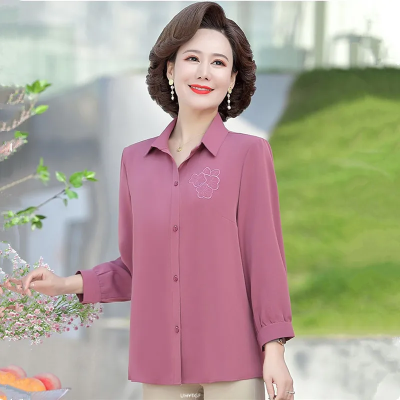 UHYTGF модные летние блузки для мам однобортные вышитые повседневные женские