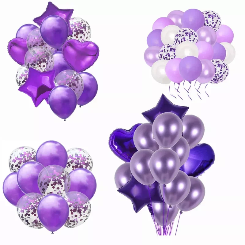 

New Year Decoration 12inch Purple Confetti Metallic Balloon Set Birthday Party Decor Kid Adult Baby Shower Wedding Globos