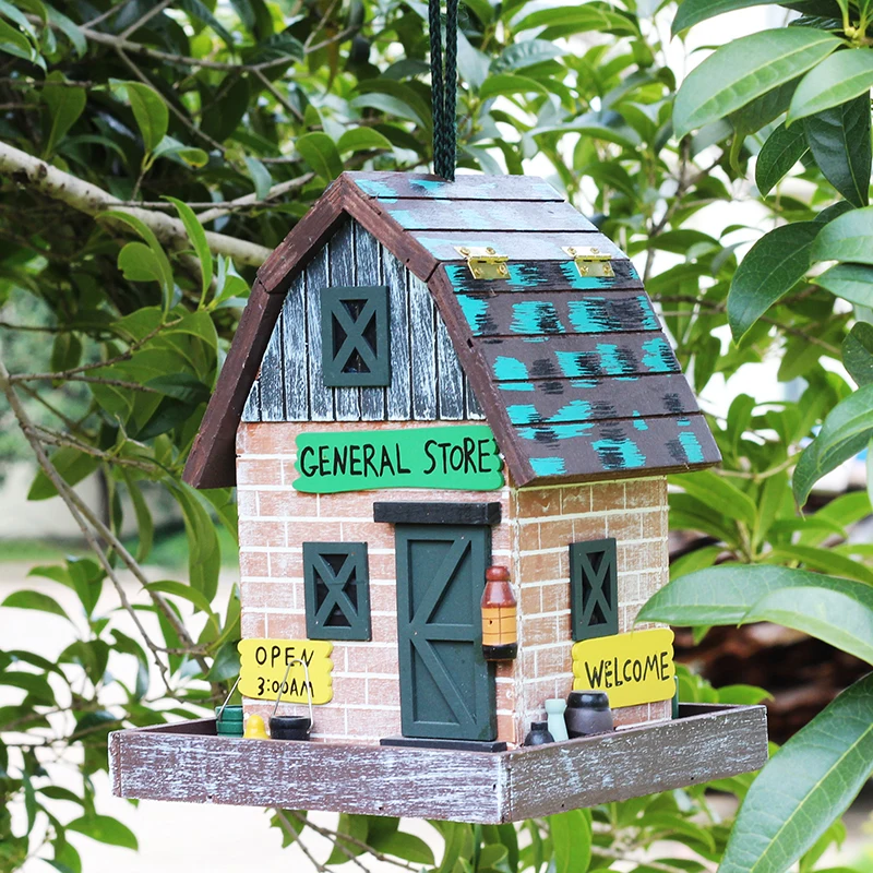 

Outdoor Wood Bird Feeder Parrot Stand Outdoor House Hanging Bird Feeder Garden Decoration Outdoor Oiseaux Accessoires Pet Items