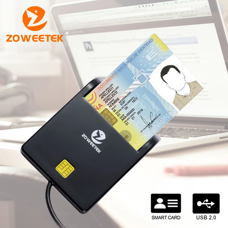 Zoweetek USB ID قارئ البطاقة الذكية الإلكترونية DNI قارئ ل ISO 7816 EMV IC DNIE رقاقة DNI البطاقة الذكية ZW-12026-1