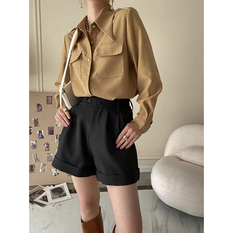 

2022 Women Spring Blouses Long Sleeve Corduroy Turn Down Collar Womens Casual Tops And Blouses Blusas Roupa Feminina