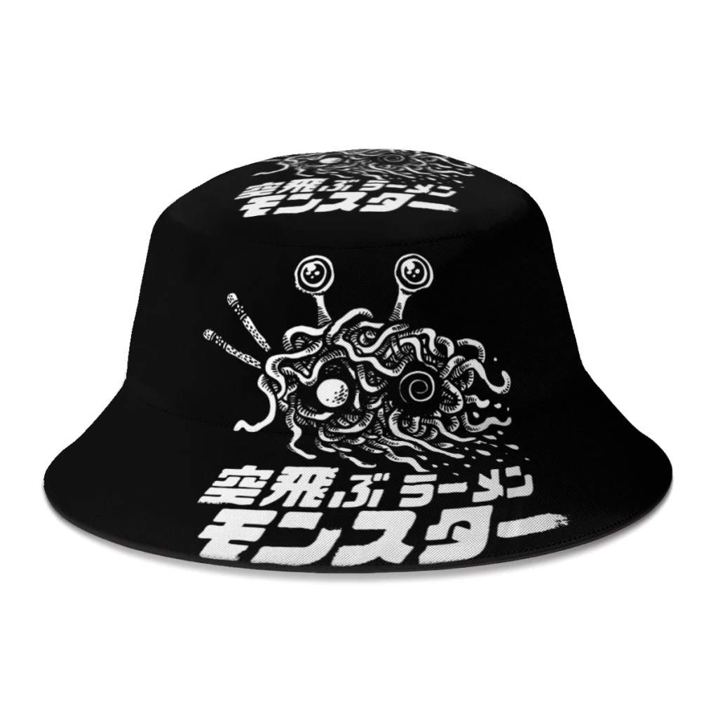 

New Unisex Flying Ramen Monster FSM Pastafarian Bucket Hat Women Autumn Sunscreen Boonie Hat Men Streetwear Fisherman Hat