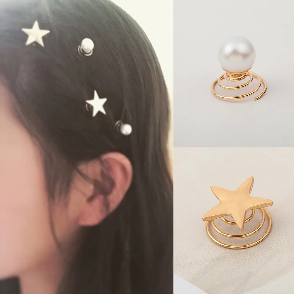 

12pcs Ladies Golden Imitation Pearl Hair Pin Metal Coil Spiral Hairpin with Decoration for Wedding Prom Party Birthday