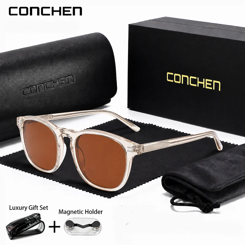 Фото CONCHEN Ретро-квадратные солнцезащитные очки унисекс с защитой UV400 для активного отдыха, походов, вождения, рыбалки, путешествий и повседневного ношения на улице. №5