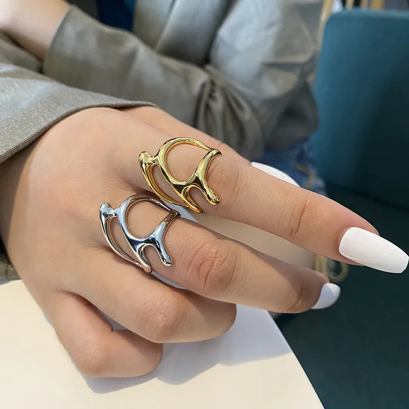 

Модное креативное кольцо неправильной геометрической формы с металлической текстурой, женское индивидуальное уличное соединительное кольцо для открывания порта