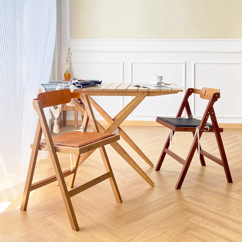 

Простые и модные домашние складные обеденные стулья, уличный кемпинг, Ореховый бамбуковый стул, седло, кожаный стул со спинкой