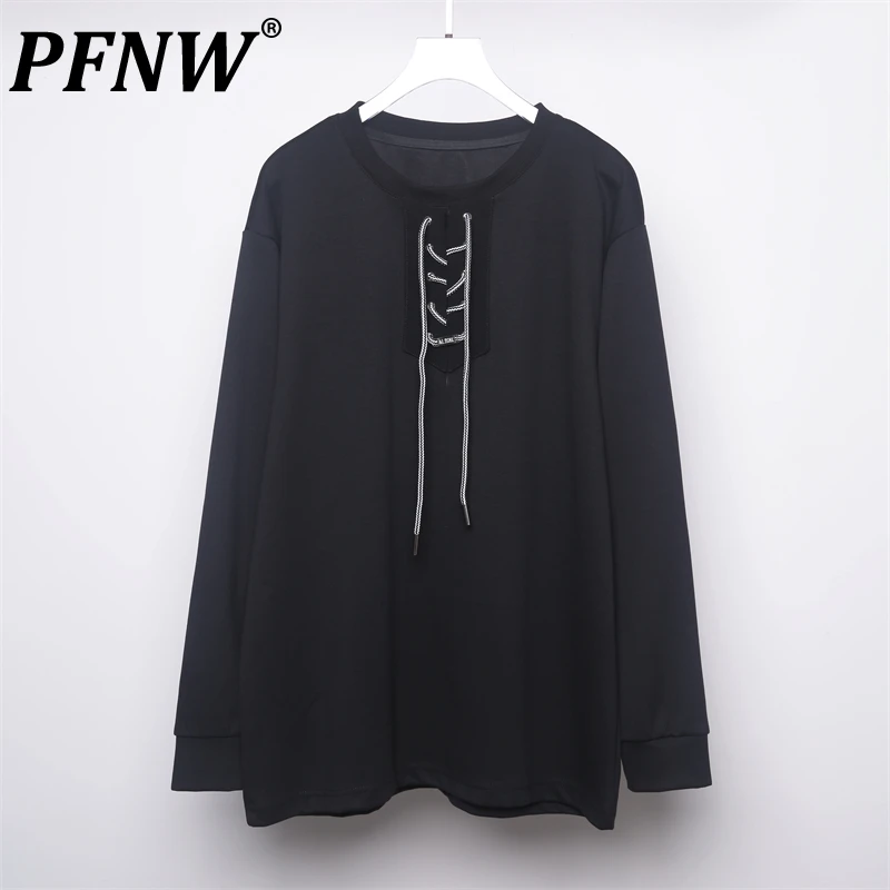 

PFNW Drawstring Vintage Sweatshirts Men's O-neck Tops Spliced Niche Design Male Casual Pullovers Autumn 2023 Stylish New 28W1586