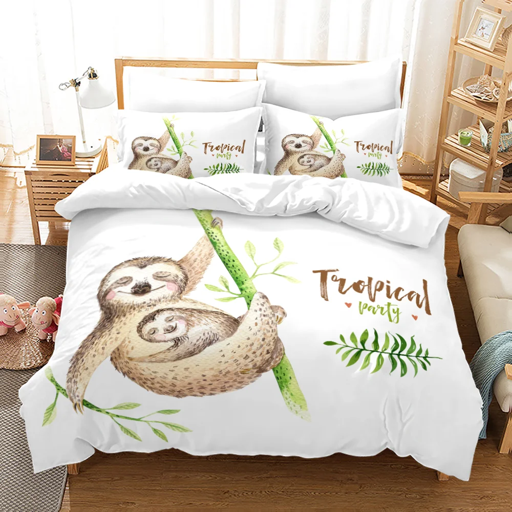 

Duvet Cover Set DJ Sloth Portrait with Headphones Funny Character Cool Smiling 3 Piece Polyester Bedding Set King Queen