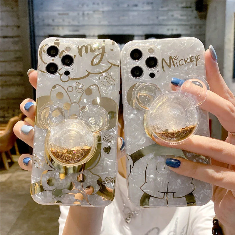 

Mickey and Minnie Quicksand With Stand Phone Cases For iPhone 13 12 11 Pro Max Mini XR XS MAX Back Cover
