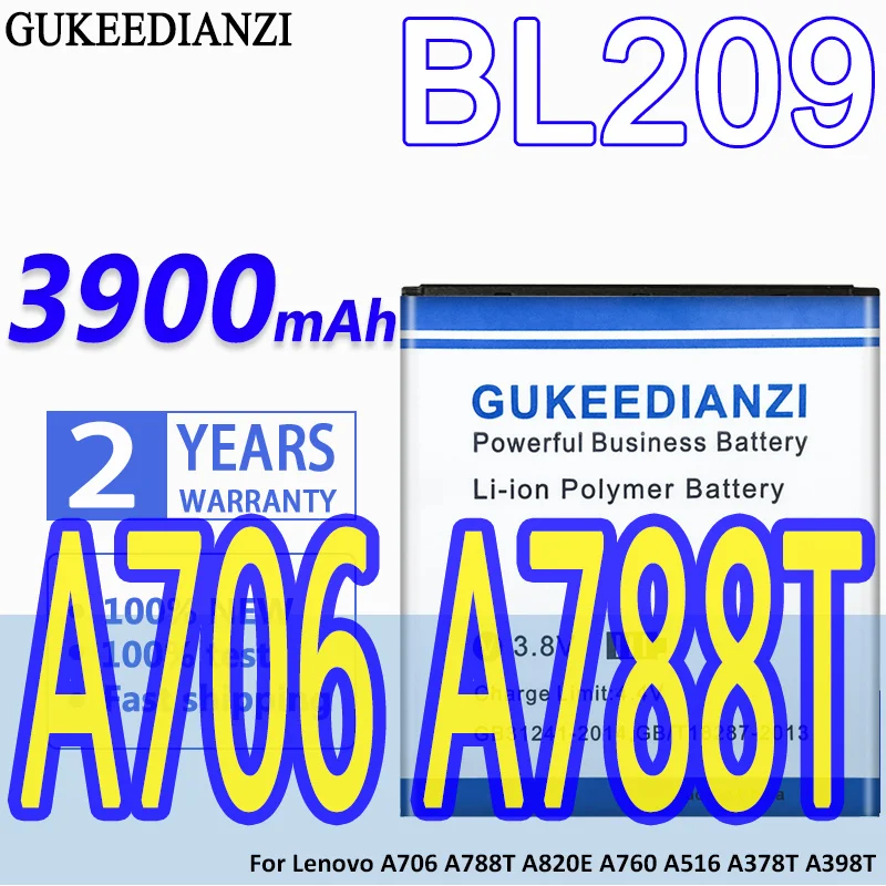 Аккумулятор GUKEEDIANZI BL209 BL 209 3900 мАч для Lenovo A706 A788T A820E A760 A516 A378T A398T