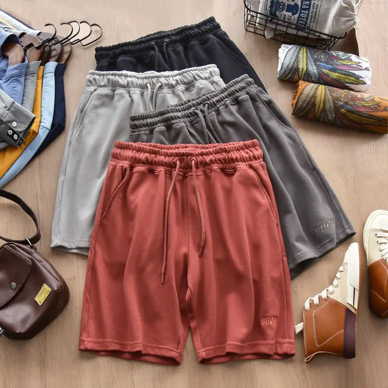 

The Japanese Brand Summer Cotton Terry Sports Shorts Casual Fifth Pants Men's Comfortable Solid Color Beach Sports Shorts