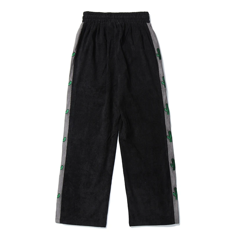 

Sweatpants Men Side Stripe Plant Embroidery Joggers Trousers Pants Elastic Waist Straight Baggy Cozy Fashion Streetwear