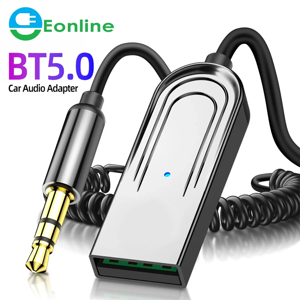 

EONLINE Wireless 5.0 Handsfree Adapter Wireless Receiver 3.5mm AUX Music Navigation Streaming Microphone for Calls Audio Car