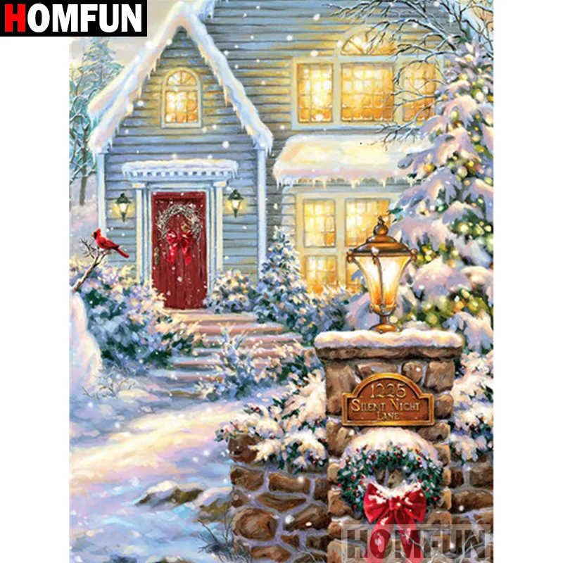

Алмазная живопись HOMFUN, вышивка крестиком 5D, «Ландшафтный дом», домашний декор, искусство своими руками