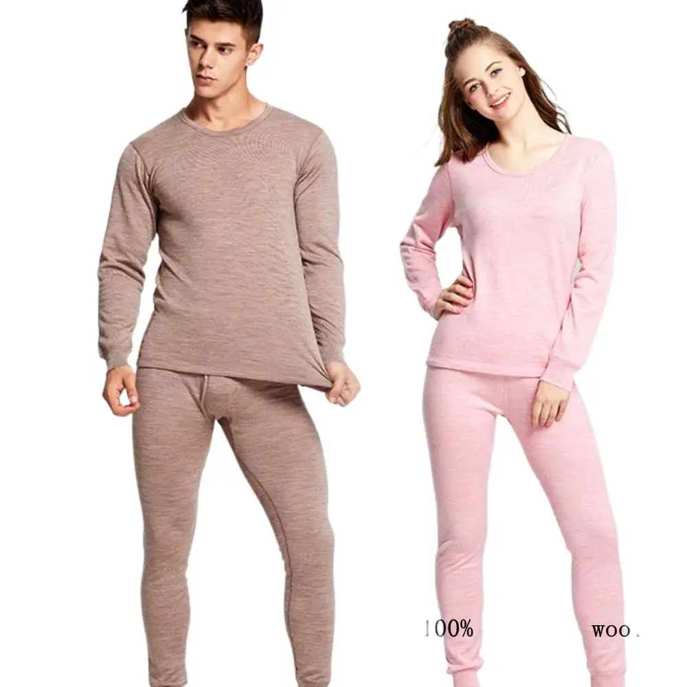 100% Merino Genuine Wool Brushed Thermal Underwear Women Thermo Shirt Thermos Winter Warm Long Johns Men's Couple Inner Wear Set