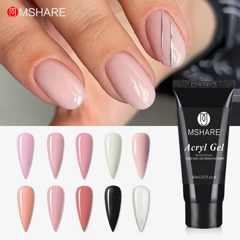 MSHARE Poly Acrylic UV Nail Extension Gel Acrylics for Finger nails Professionals Hard Clear Builder Complete Acrygel kit 60ml