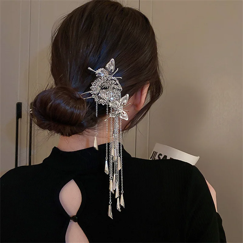 FYUAN Винтажные заколки с бабочками для женщин Изысканные длинные головные уборы с кисточками свадебные аксессуары для волос