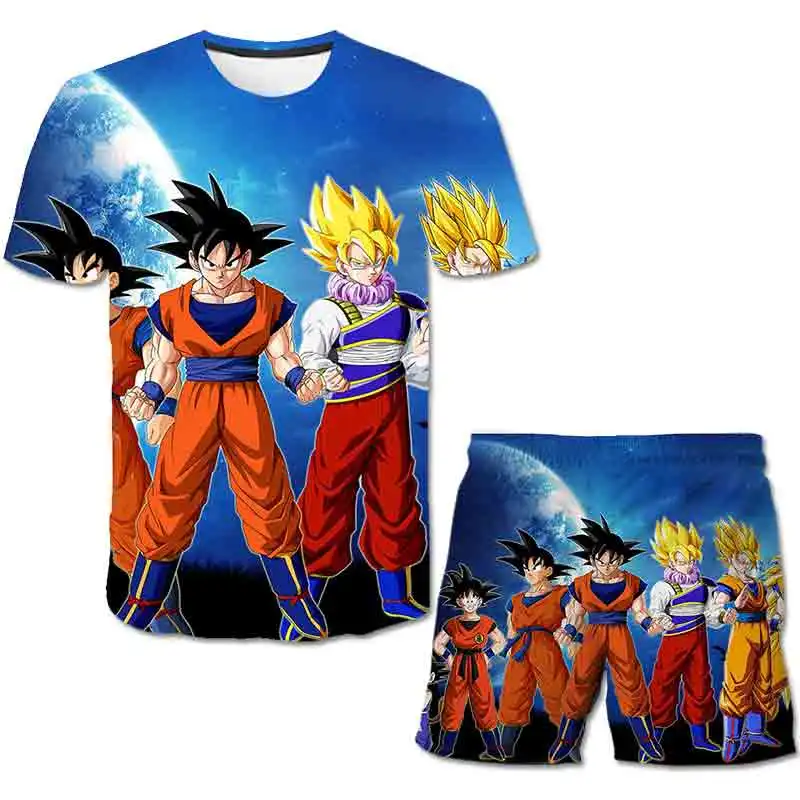 

New summer kids japan anime baby clothes boys girls cartoon shirt and shorts 2pcs sets kids casual super dragon-ball clothe