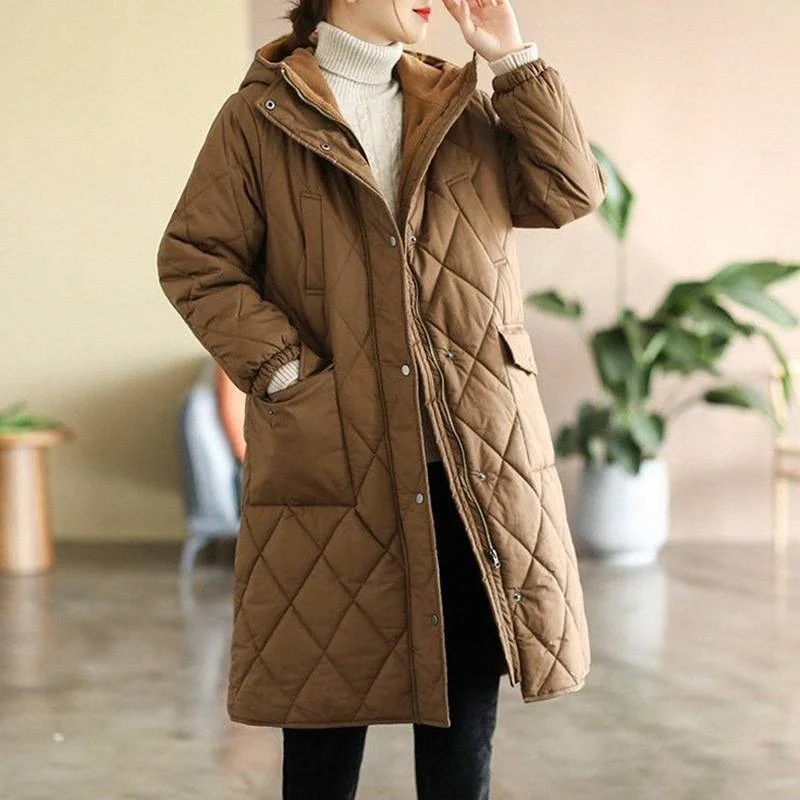 Women's Casual Lingge Collar Padded Oversized Parka 2022 Winter New Korean Style Thin Padded Jacket Long Coat Chic Jacket Ins