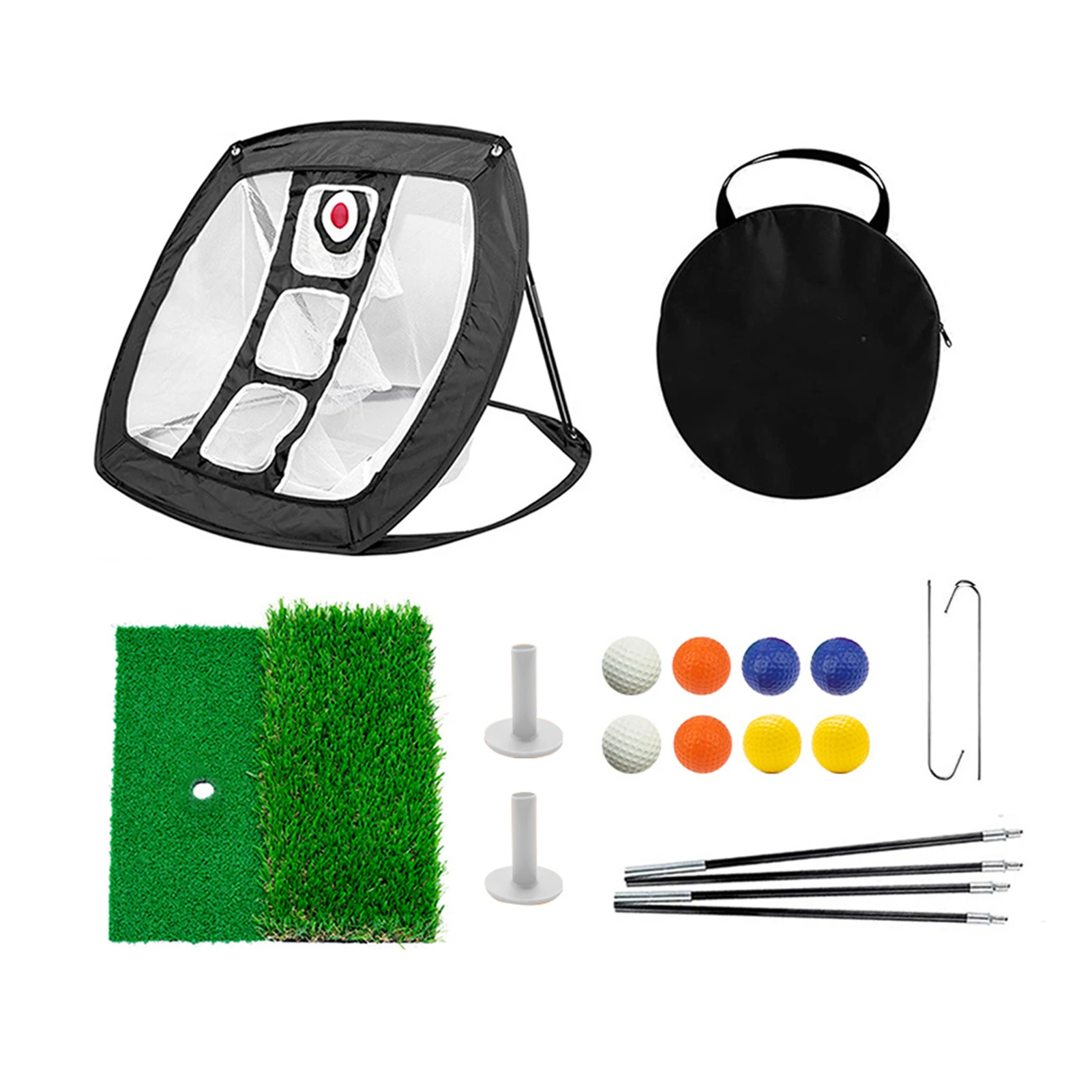 

Hitting Mat Swing Practice Training Balls Portable Indoor Outdoor Golf Chipping Net Set Collapsible Backyard Driving Accessories