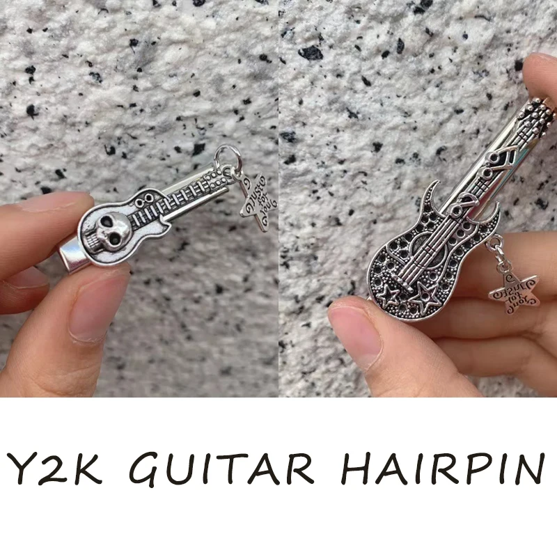 

Handmade Cut Metal Star Electric Guitar Hairpin Y2K Punk Rock Harajuku Style Instrument Clip Hip Hop Hair Accessories for Women
