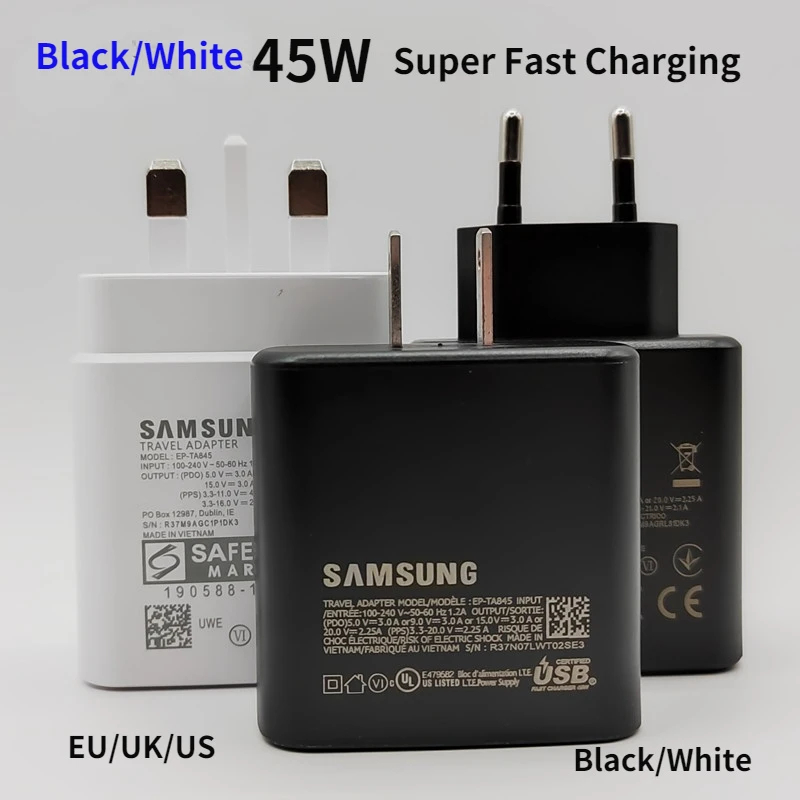 

45W Samsung Fast Charger EP-TA845 For Samsung S20 Note10 Note10+ 5G A91 A71 EU/US/UK зарядное Adapter Type-C Cable 45W Charger