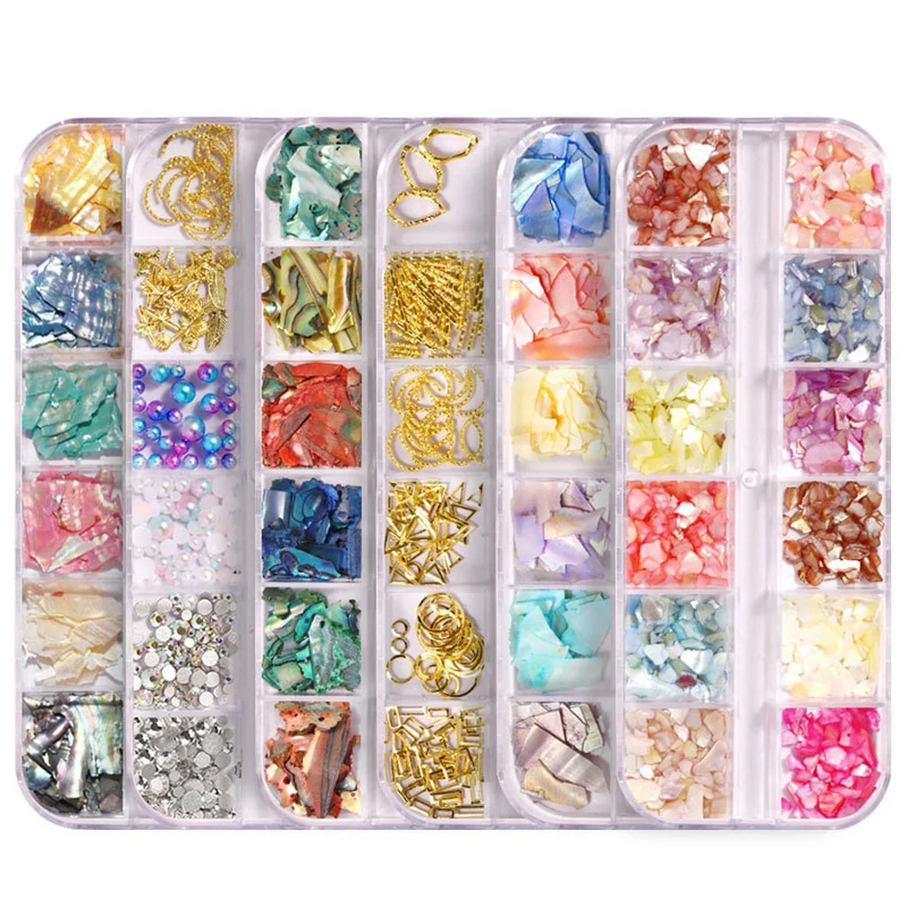 

12 Colors Natural Sea Shell Nails Abalone Shell Fragments 3d Charm Nail Art Decoration Powder Sequins Beauty Nail Accesoires