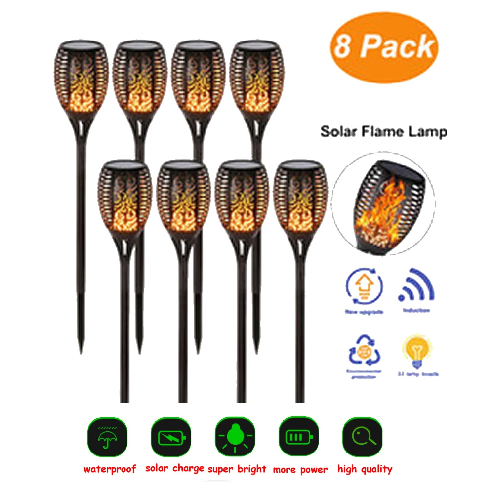 

2-8pcs solar flame lights patio camping tent fairy spotlight outdoor solar Landscape Lawn led tiki torches flickering Lamp wa