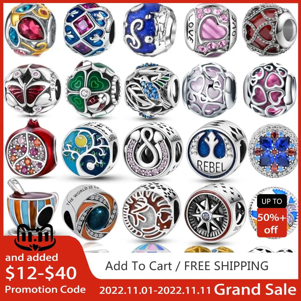 

925 Sterling Silver Beads Round Sparkling Colorful Charm Glass Pendant Fit Original Brand Charms Bracelets Women DIY Jewelry
