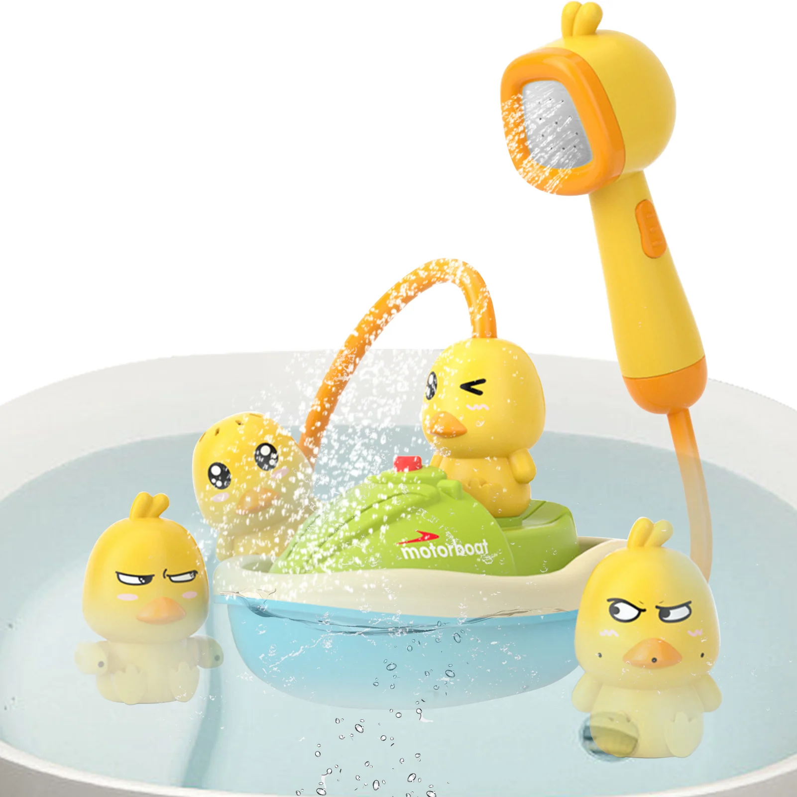 

Yellow Duck Bath Toys ABS Water Spray Bathtub Toy Set With Shower Head And Floating Boat Innovative Pool Bathroom Toy Gift For