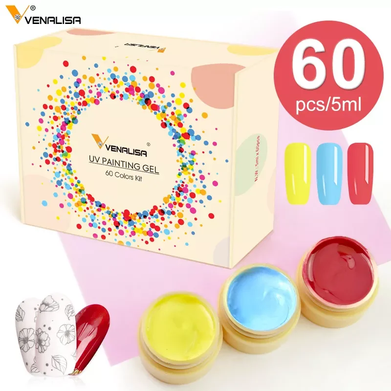 

NEW 60Colors Gel Painting Set Pure Color UV LED Gels Nail Kit Self Leveling Full Coverage Drawing Gel Super Texture Pigment