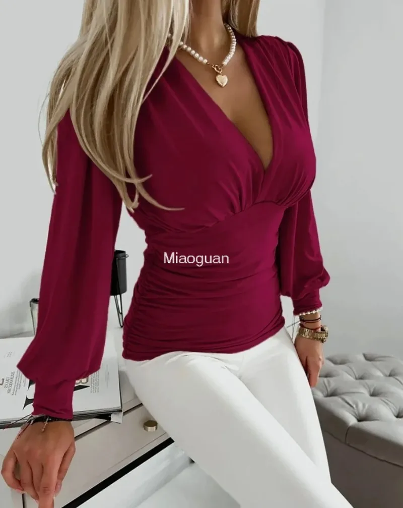 Женская блузка с длинными рукавами Элегантная классическая рубашка принтом