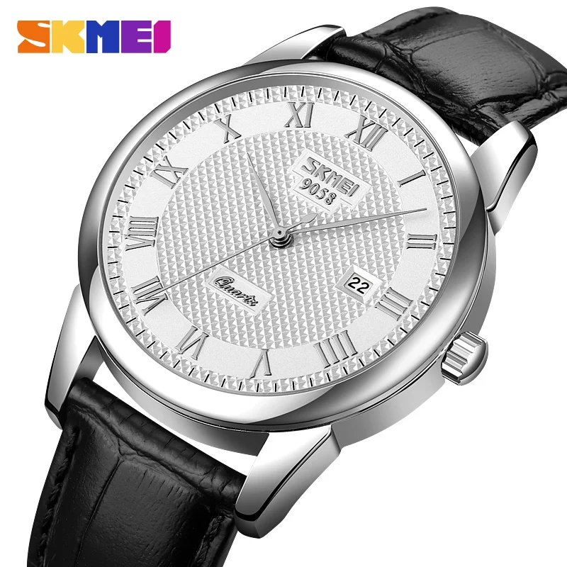 

SKMEI Japan Quartz Movement Casual Watches Mens Genuine Leather Strap 3Bar Waterproof Time Date Wristwatches Male reloj hombre
