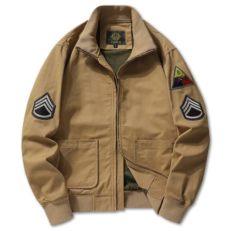 

Jacket Men Embroidery Tanker Shoulder Patch Military Uniform Retro Clothe Tactical Cotton Army Bomber Coat Oversized Vintage 6XL