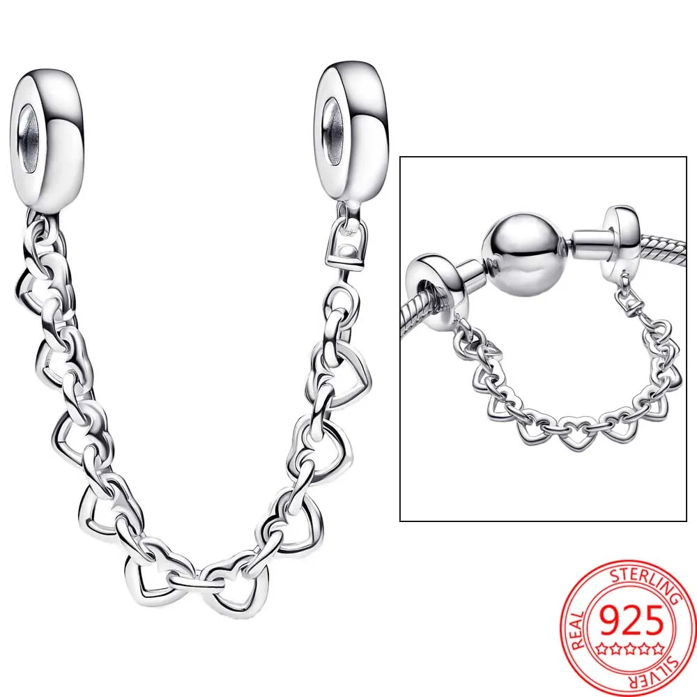 

Романтическая цепочка из серебра пробы с соединенными сердцами, подходит для фирменного браслета, оригинальные очаровательные женские Укр...