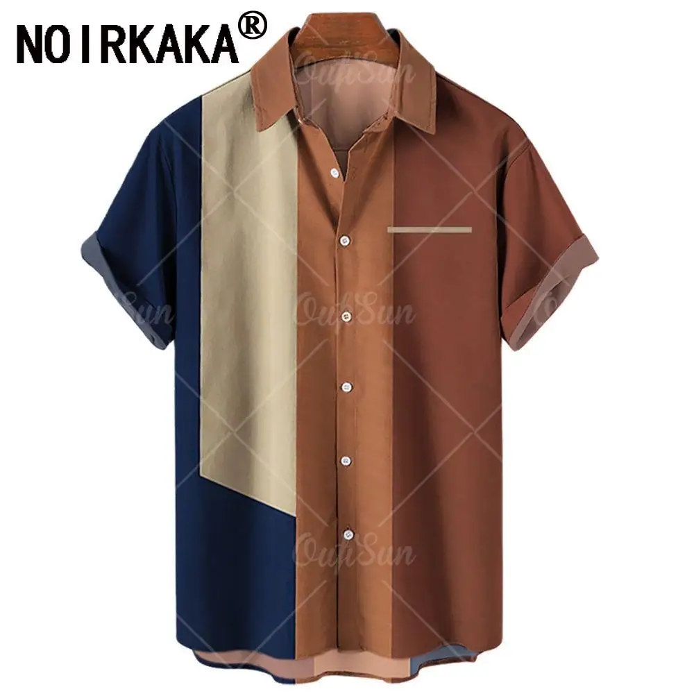 

Рубашка мужская в полоску, Повседневная Уличная одежда на одной пуговице, топ свободного покроя с коротким рукавом, блузка с 3d-цифровым прин...