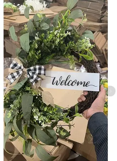 

Spring Welcome Wreath Farmhouse Daily Natural Rattan Wreath Front Door Daily Four Seasons Simulation Flower Wreath