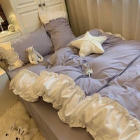 princess wind purple girl heart bedding set kawaii korean bed linen sheet fitted sheet 34 pieces home decor washed cotton