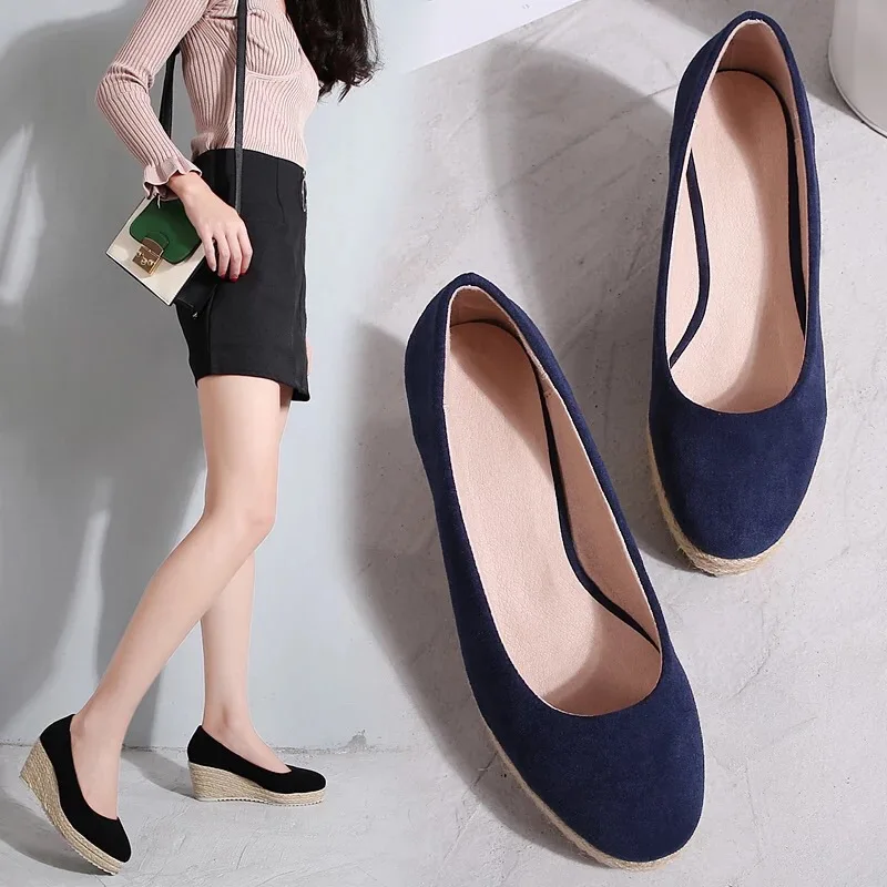 

Sexy Bottom Women Pumps Office Shallow Pointed Toe Canvas 7CM Wedges The same style as the princess Stiletto Women Shoes black