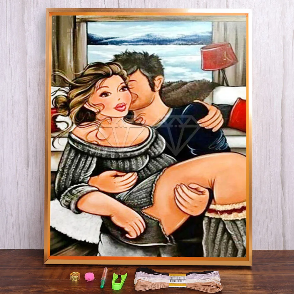 

Cartoon Sexy Fat Girl Ladies Cute Printed Water-Soluble Canvas 11CT Cross Stitch Patterns DIY Embroidery DMC Design