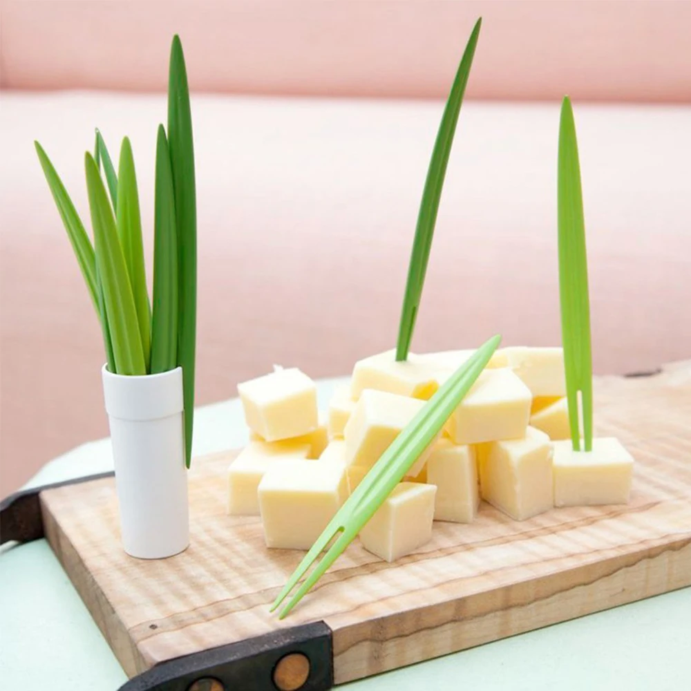 

Green Bamboo Leaf Fruit Fork Chopsticks Cocktail Fork Lunch Accesorios for Kids Pinchos Para Comida De Niños Bento 포크 10pcs/Set
